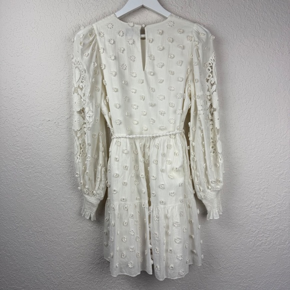 Cami Nyc Womens White Floral Appliqué Long Sleeve Cotton Carolina Mini Dress XS - Picture 3 of 16